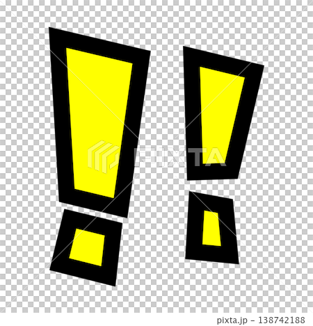 "!!" exclamation mark character part. A pop-style symbol with a thick black outline and yellow letters. Material for attracting attention, surprise, and sales. 138742188