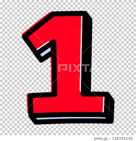 A pop-style single "1" font. Features a bold black outline and red lettering in a comic book style. Ideal for sales and pricing. 138742240