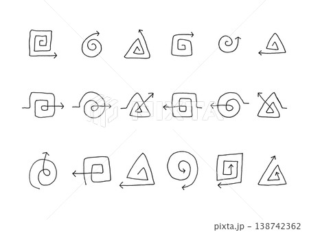 渦を巻いている手描きのぐるぐるした矢印のセット 渦を巻いている手描きのぐるぐるした矢印のセット 138742362
