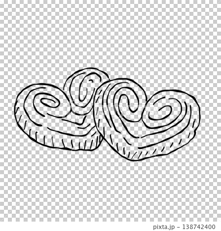 Classic French Palmier Puff Pastry Cookie Sweet Butter Sugar Pastry From Traditional European Bakery Vintage Line Art Illustration 138742400