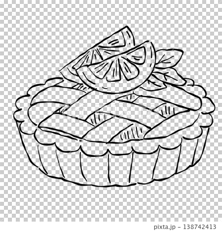 Classic Lemon Tart With Citrus Slices Fresh Fruit Dessert French Bakery Patisserie Style Vintage Line Art Illustration Classic Lemon Tart With Citrus Slices Fresh Fruit Dessert French Bakery Patisserie Style Vintage Line Art Illustration 138742413