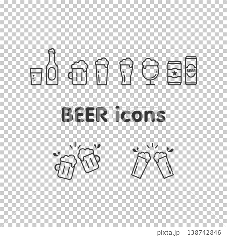 A set of simple line art icons of various beers. A set of simple line art icons of various beers. 138742846