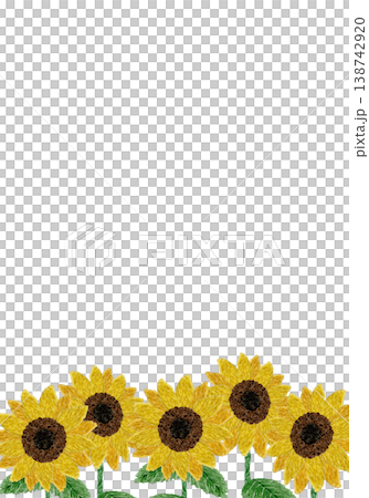 【ひまわりの縦フレーム】手刺繍イラスト素材 138742920