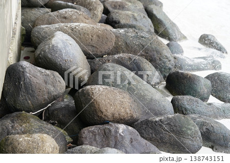 Coastal Rocks On Sand Close Up Nature Scene Coastal Rocks On Sand Close Up Nature Scene 138743151