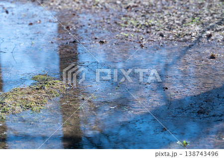 Tranquil rainy urban landscape. Calm and soothing city skyline in aftermath of rain. Quiet and restful urban setting illuminated by gentle rain and soft reflections on surfaces Tranquil rainy urban landscape. Calm and soothing city skyline in aftermath of rain. Quiet and restful urban setting illuminated by gentle rain and soft reflections on surfaces 138743496