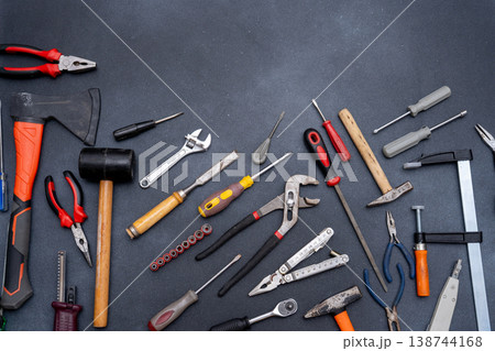 Hand work Tools instrument set top view Background Hand work Tools instrument set top view Background 138744168