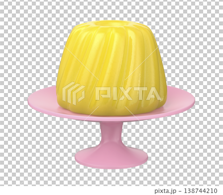 Yellow jelly dessert on pink cake stand Yellow jelly dessert on pink cake stand 138744210
