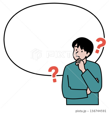 考える人（男性）上半身と吹き出しのベクターイラスト 138744591
