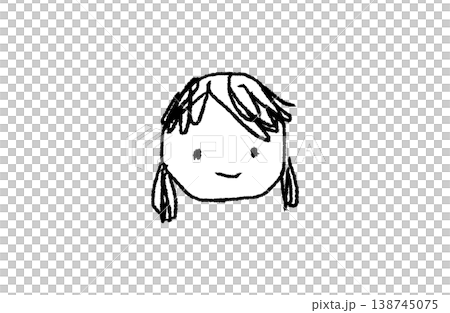 手繪蠟筆風格女孩臉部插圖（僅黑色線條） 138745075