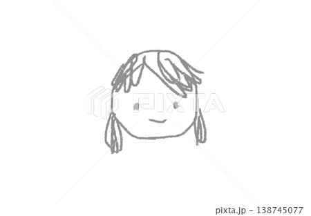 手描きクレヨン風・女の子の顔イラスト(グレー線) 手描きクレヨン風・女の子の顔イラスト(グレー線) 138745077