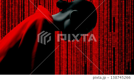 デジタルデータと日本人ビジネスウーマン｜AI・IT時代のテクノロジーイメージ（バイナリーコード）