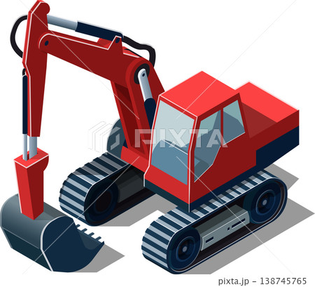 Isometric industrial excavator construction vehicle illustration Isometric industrial excavator construction vehicle illustration 138745765
