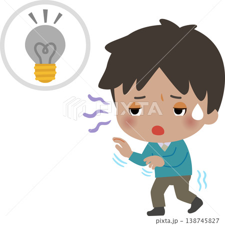 停電して暗い中を手探りで歩く男性 138745827