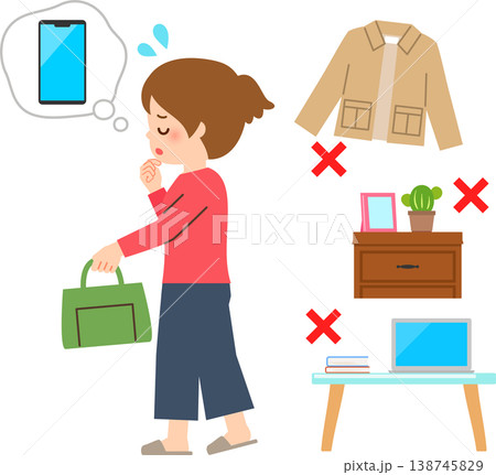 家の中でスマートフォンをなくして困っている女性 138745829