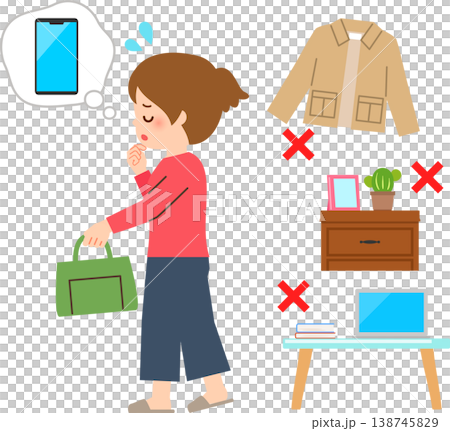 家の中でスマートフォンをなくして困っている女性 138745829