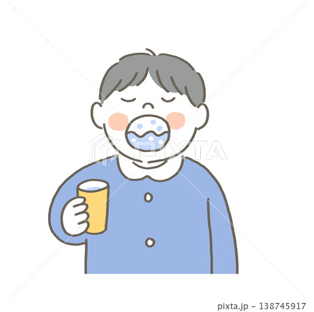 うがいをする男の子のイラスト うがいをする男の子のイラスト 138745917
