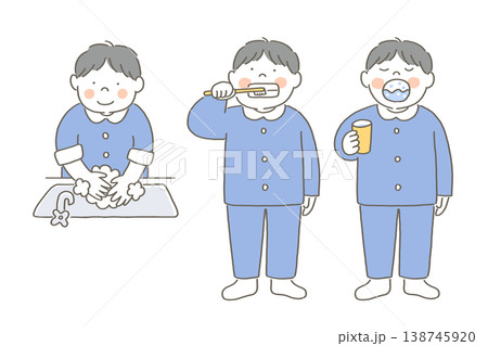 うがい、手洗い、歯磨きをする男の子 うがい、手洗い、歯磨きをする男の子 138745920