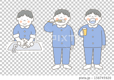 うがい、手洗い、歯磨きをする男の子 うがい、手洗い、歯磨きをする男の子 138745920