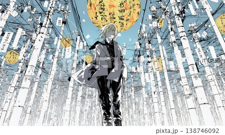 デジタルデータと日本人ビジネスウーマン｜AI・IT時代のテクノロジーイメージ（バイナリーコード）