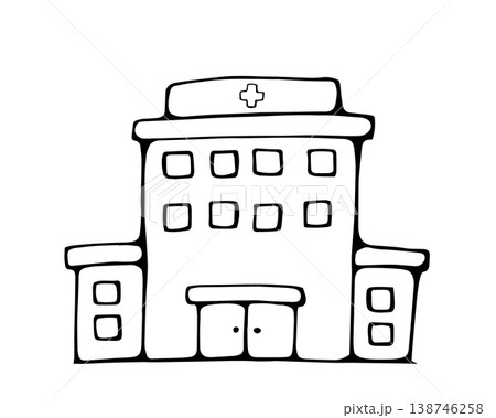 Hospital Building Doodle Illustration Healthcare Clinic Concept 138746258