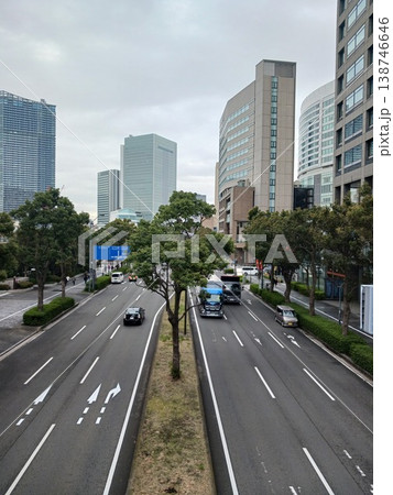 中央分離帯の街路樹が並ぶ東京の大通り【都市・写真素材】 中央分離帯の街路樹が並ぶ東京の大通り【都市・写真素材】 138746646