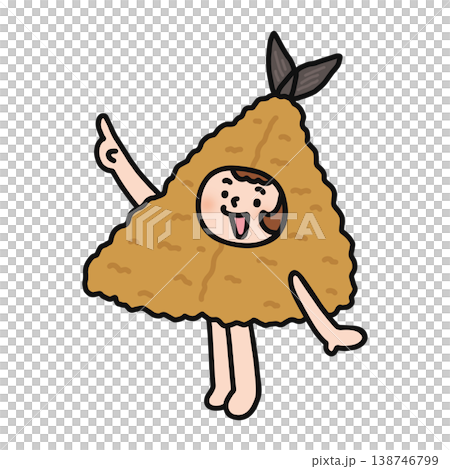 一個穿著炸竹莢魚服裝的人正在指著什麼。 138746799