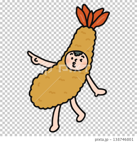 一個穿著炸蝦服的人正在指著什麼。 138746801