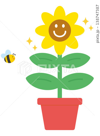 カワイイ花とミツバチのイラスト カワイイ花とミツバチのイラスト 138747387