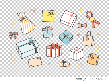 いろんなプレゼントの手描きイラストセット 138747697