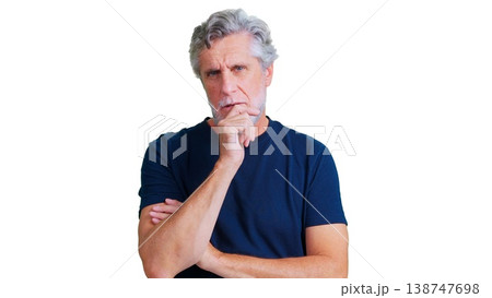 Thoughtful senior man contemplating with hand on chin 138747698