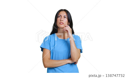 Woman thinking having doubt looking up transparent background Woman thinking having doubt looking up transparent background 138747732