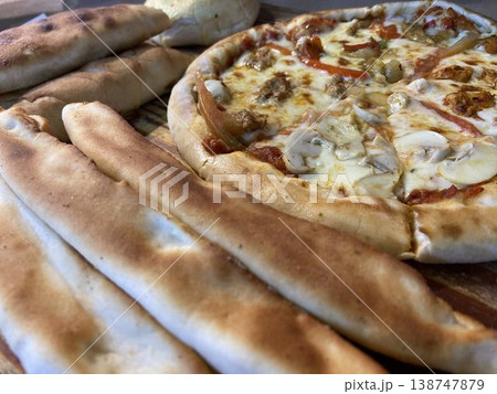 Arabic cheese fataer and pizza closeup photo 138747879