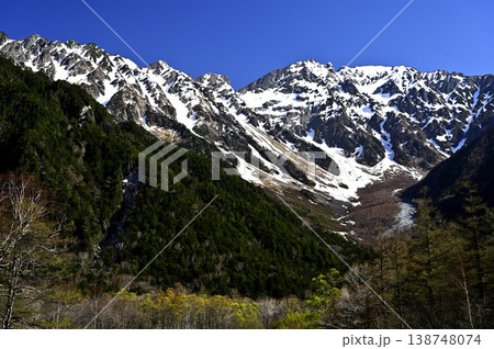 5月の上高地、穂高岳（撮影地：上高地、梓川右岸側、河童橋付近） 138748074