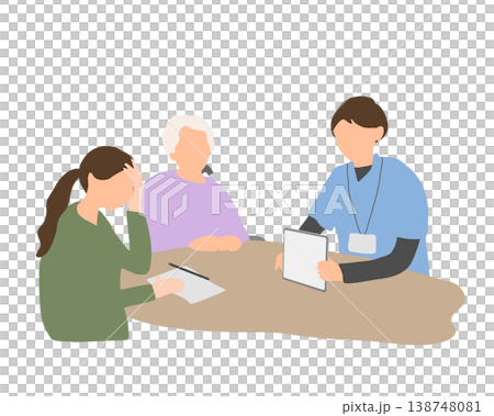 A scene depicting a consultation between a family struggling with caregiving issues and a care manager. 138748081