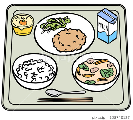 紙パック牛乳と白米の給食メニュー イラスト 紙パック牛乳と白米の給食メニュー イラスト 138748127