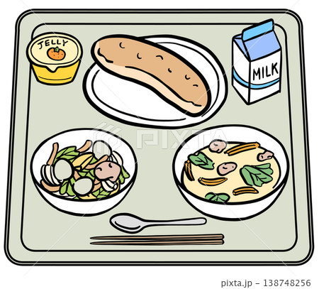 紙パック牛乳とパンの給食メニュー イラスト 紙パック牛乳とパンの給食メニュー イラスト 138748256