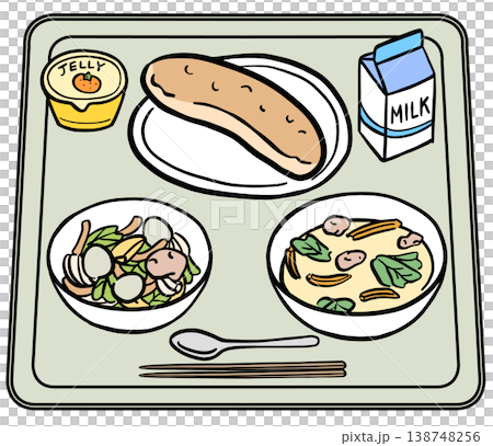紙パック牛乳とパンの給食メニュー イラスト 紙パック牛乳とパンの給食メニュー イラスト 138748256