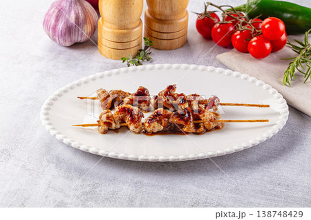Yakitori - grilled chicken skin skewer Yakitori - grilled chicken skin skewer 138748429