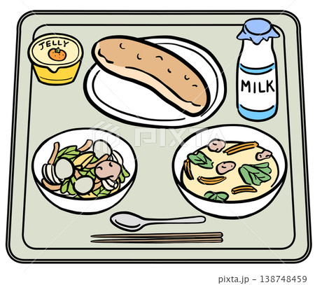 瓶牛乳とパンの給食メニュー　イラスト 138748459