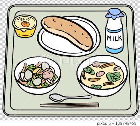 瓶牛乳とパンの給食メニュー　イラスト 138748459