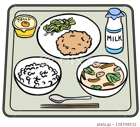 ビン牛乳と白米の給食メニュー　イラスト 138748532