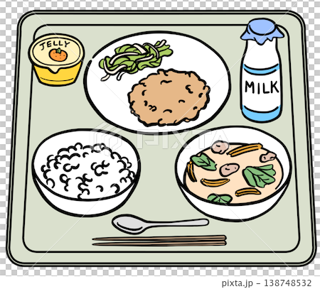 ビン牛乳と白米の給食メニュー　イラスト 138748532
