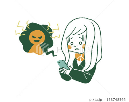 スマホトラブルに不安を感じる女子学生-4色 138748563