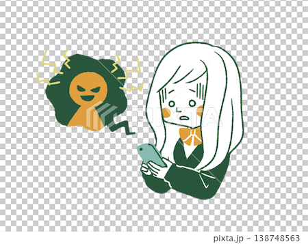 スマホトラブルに不安を感じる女子学生-4色 138748563