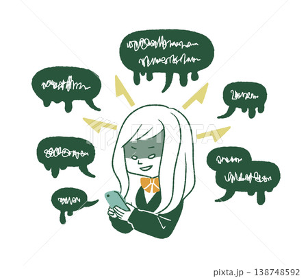 悪意のあるスマホの使い方をしている女子学生-4色 138748592