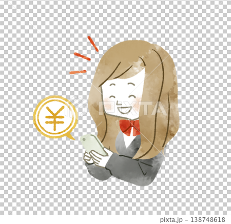 Female student checking her money on her smartphone - watercolor 138748618