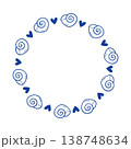 Blue line art seashell and heart round frame wreath for nautical wedding invitation summer stationery and sea branding design 138748634