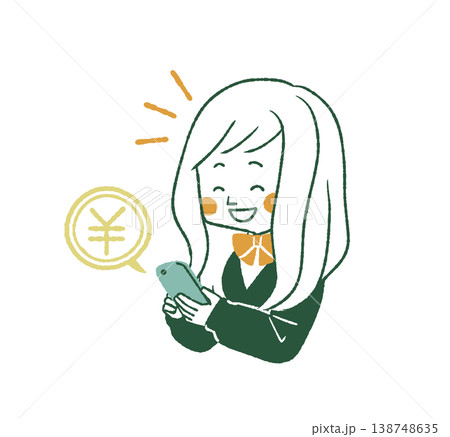 スマホでお金の確認をする女子学生-4色 スマホでお金の確認をする女子学生-4色 138748635
