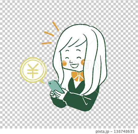 スマホでお金の確認をする女子学生-4色 スマホでお金の確認をする女子学生-4色 138748635