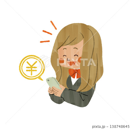 スマホでお金の確認をする女子学生-ガッシュ 138748645